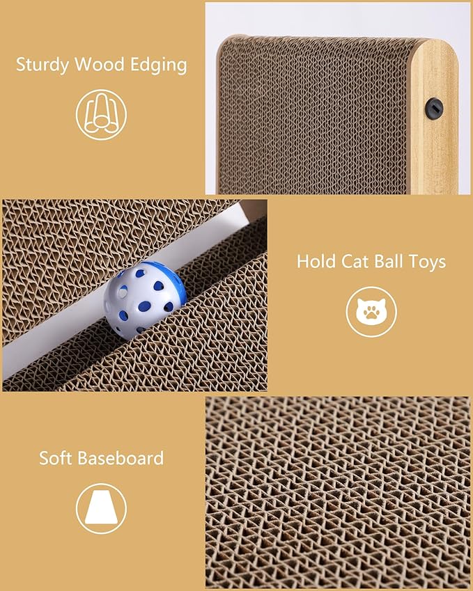 KIGOTY Cat Scratcher,17 Inch L Shape Cat Scratch Pad, Vertical Cat Scratcher Board, Cats Scratchers for Indoor Cats, Cardboard Cat Scratching with Ball,Cats Toys