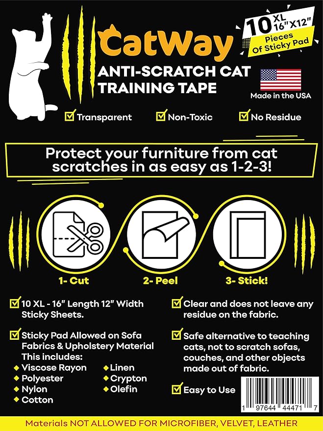 10-Pack Furniture Protectors From Cats Scratch, Couch Protector for Cats, Anti Cat Scratch Furniture Protector, Couch Guard for Cats - Sofa Corner Scratching Training Tape Deterrent Made In USA