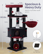 Heavy Duty Cat Tree for Large Cats Adult - 60 Inch XXL Sturdy Cat Tower Condo with Extra Wide Scratching Posts (φ4.4in) Big Cat House Hammock Perch - Indoor Wood Modern Multi Level Corner Cat Bed