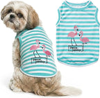 Parisian Pet Flamingo Dog Shirt – 100% Cotton Striped Shirts for Medium Dogs – Sleeveless Puppy Vest – Lightweight and Breathable Pet Apparel – Pullover Summer Dog Clothes - Stretchy T Shirts for Dogs
