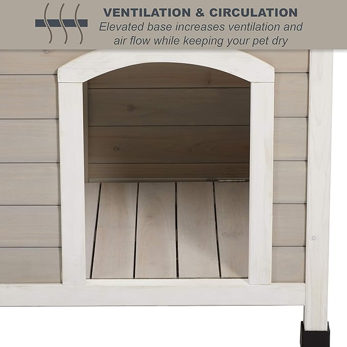 MidWest Homes for Pets Eilio Folding Outdoor Wood Dog House, No Tools Required for Assembly | Dog House Ideal for Small Dog Breeds, Beige (12EWDH-S)