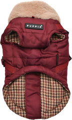 Puppia Donavan Winter Dog Coat with Integrated Harness No Pull Cold Weather Waterproof Warm Fleece Back Zipper for Small & Medium Dog, Wine, XX-Large