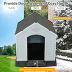Giantex Dog House for Medium Dogs, Waterproof Plastic Dog Houses with Air Vents and Elevated Floor, Easy to Assemble, Outdoor Cat House Feeding Station Indoor Patio Backyard Dog Kennel House, Gray