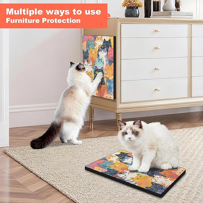 Art Cat Scratching Pad,Wall Scratcher for Indoor Cats - 16.54x11.81x1.18 Inches, Double-Sided Use, Cat Cardboard Scratcher Fits All Breeds & Sizes, Easy to Install,Cat Gifts