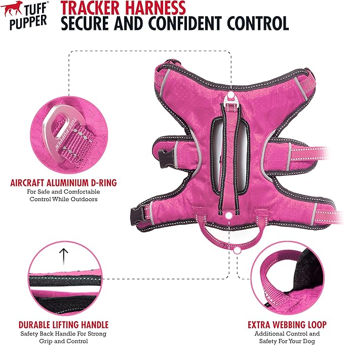 Tuff Pupper Escape Proof No Escape Dog Harness | 5 Point Adjustable Fit Harness for Dogs | Padded Dog Harnesses | Handle Dog Lift Harnesses