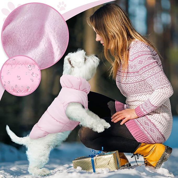 Winter Warm Dog Jacket for Small Medium Dogs Cat Cold Weather Coats with Harness Paded Dogs Fleece Vest Waterproof Windproof Dog Snow Jacket Pet Puppy Clothes (Pink,XXL)