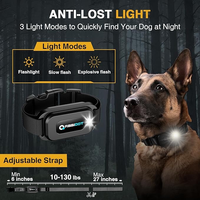ABBIDOT Shock Collar for Dog-4500 FT Dog Training Collar with Remote, IPX7 Waterproof with 6 Training Modes, Beep, Vibration, Safe Shock, Enhanced Night Light, Rechargeable E-Collar