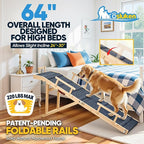 Dog Ramp for Bed with Rails, 64" Long Foldable Pet Ramp for Small Large Dogs, Dog Ramps for High Beds with Safety Side Railng, 6 Adjustable Heights 24" to 30" Up to 220LBS (Gray, 64" X 17inch)