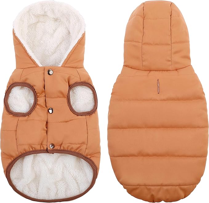 Windproof Waterproof Dog Coat Fleece & Cotton Lined Warm Jacket, Cold Weather Pet Apparel Clothes Vest for Small Medium Large Dog Khaki, XL
