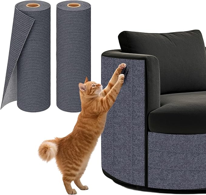 PowerKing Cat Scratch Furniture Protector, 78.7"x15.8" Self-Adhesive Cat Scratch Mat for Couch & Sofa, Trimmable DIY Cat Scratcher Pads for Indoor Cats (Dark Grey)