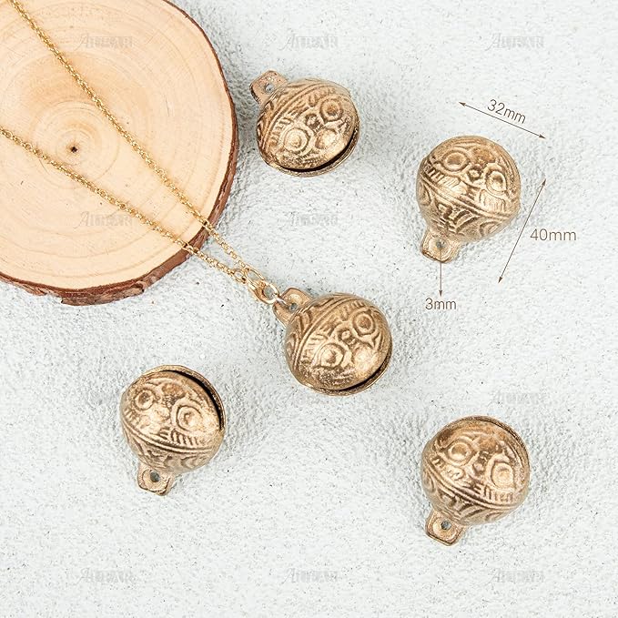 AUEAR, 8 Pack Vintage Brass Mini Jingle Bell DIY Craft 32mm Small Tibetan for Jewelry Making Charms Pendants Wind Chimes Home Door Decor