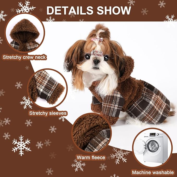 Dog Sweater Puppy Clothes for Small Dogs Boy Girl Pet Hoodies for Dogs Cold Weather Doggie Coats Fall Doggy Sweatshirt for Chihuahua Yorkie Cat Outfits (Brown, Small)
