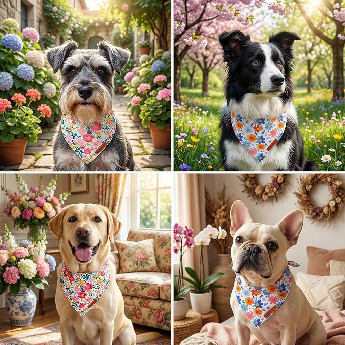 ADOGGYGO Floral Dog Bandanas, Colorful Flower Pet Scarf, Multi Size, Spring Summer Floral Bandana for Small Dogs (Small)