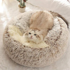 Cat Bed Round Fluffy Hooded Cat Bed Cave, Anti-Anxiety Cave Bed with Hooded Blanket, Cozy Cuddler Luxury Puppy Pet Bed, Anti-Slip Bottom and Machine Washable (Coffee, Large)