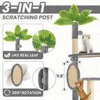 55 Inch Large Cat Tree Tower for Indoor Cats with Hammock Green Leaves Sisal Scratching Post, Plush Hang Ball Play Furniture for Kittens & Adult Cats,Grey