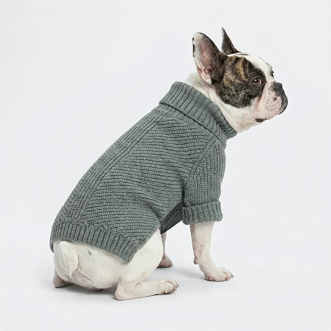 Fitwarm Dog Turtleneck Sweater, Thermal Knitted Pet Coat, Dog Winter Clothes for Small Dogs, Cat Apparel, Heather Grey, XSmall