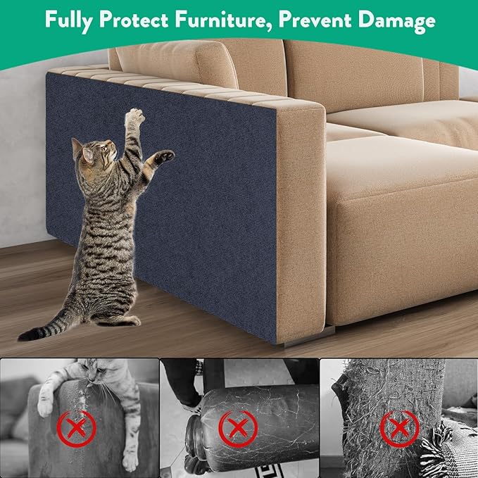 Trimmable Cat Scratcher Mat, Self-Adhesive Cat Scratching Carpet Pad Replacement for Cat Tree Shelves, Cat Steps and Posts, DIY Cat Scratch Couch Furniture Protector (Dark Blue, 39.4"x15.8")