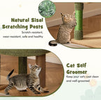 Tangkula Cactus Cat Tree, 59 Inch Tall Cat Tower with Sisal Scratching Posts, Cat Condo, Perch, Space Capsule, Large Bed, Self Groomer, Rope, Ball, Green Cute Cat Tree Tower for Indoor Cats