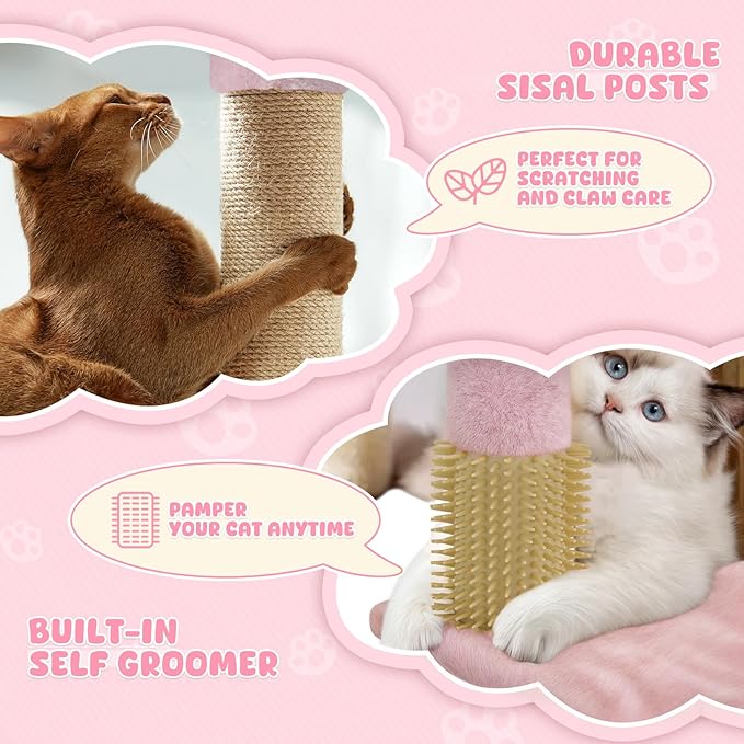Magshion Cat Tree 70" Cats Tower for Indoor Cats, Multi-Level Cat Condo with Scratching Post, Top Perch, Sisal Board and Dangling Ball, Cat Stand Jumping Platform Kittens Pet Play House (Pink)
