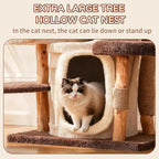 RPZ Cat Tree Tower for Large Cats, 69” Tall Heavy Duty Modern Cat Tower with Natural Wood Trunks, Multi-Level Cat Condo & Scratching Tower, Brown Cat Tree for Indoor Cats to Play and Sleep