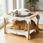 Two-Tier Sisal Cat Scratcher Bed - Large Scratching Board with Lounger Cat Scratch Pad, Sturdy Wooden Scratching Post for Indoor Kittens&Adult Cats, Easy Assemble Elevated Cats Bed Furniture