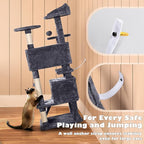Yaheetech 54in Cat Tree, Multi-Level Cat Tower with Spacious Kitten-ear Perch, 2 Cozy Caves, Scratching Posts, Climbing Ladder, 2 Plush Balls, Durable Pet House Furniture for Indoor Kittens, Dark Gray