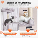 Multi-Level Cat Tree Tower with Sisal Scratching Posts, Plush Condo & Toys - Durable Cat Activity Center for Indoor Cats (Light Grey, 68.5)
