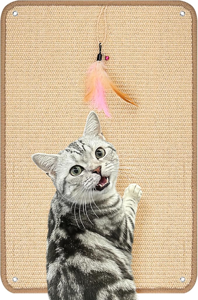 Homgaty Sisal Cat Scratcher Mat & Wall Scratchers for Indoor Cats - 23.6x15.7 Horizontal Floor Cat Scratch Rugs & Carpet Scratching Pad with Sticky Tapes, Durable Furniture Protector for Couch Sofas