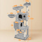 Yaheetech 64.5in Extra Large Multi-Level Cat Tree Kittens Play House Condo with Platform, Perch Hammock & Scratching Posts, Light Gray