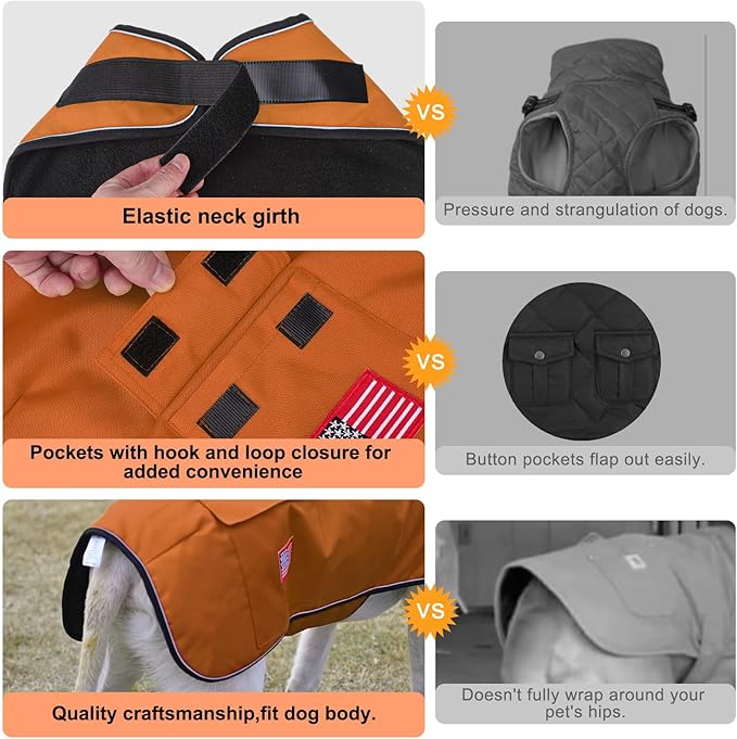 BEAUTYZOO Dog Winter Coat for XX-Large Dogs Waterproof, Warm Reflective Great Dane Oxford Canvas Jacket, Fleece Dog Cold Weather Coats Windproof for Female Male Dogs, Orange XXL