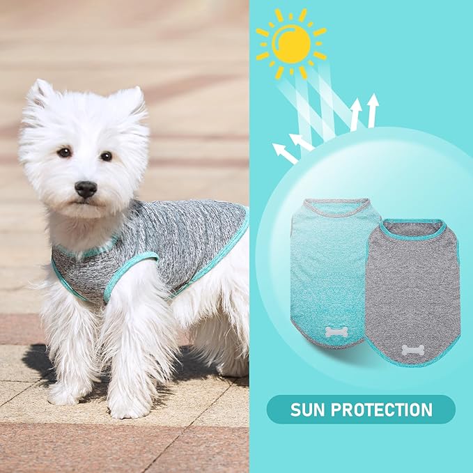 KYEESE 2 Pack Dog Shirts for Large Dogs Quick Dry Breathable Stretchy Sun Protection Dog T-Shirts with Reflective Label Tank Top Sleeveless Vest Dogs Clothes, Grey+Blue, 3XL