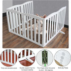 ZJSF Foldable Freestanding Indoor Dog Gate for House Wood White Long Pet Gates Dog Fence for Stairs Puppy Gates for Hallways,Pet Fence, Puppy Gate,Support Feet Included 32 "Height-6 Panels
