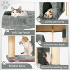 58.5inch Large Cat Tree Tower Condo for Indoor Cats, Soft Plush Multi-Level Climbing Tree Cat House with Cat Cave, Scratching Post, More Entrance/Exit, Sisal Rope, Grey
