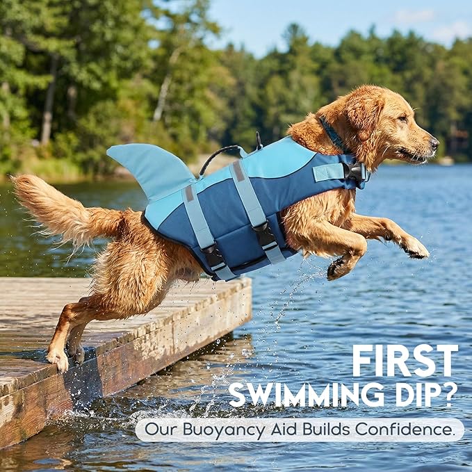 ASENKU Dog Life Jacket - Pet Safety Vest for Swimming & Boating, Shark Life Jacket with Floatation, Dog Lifesavers Swimsuits for Small Medium Large Dogs (Deepblue, M)