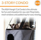 K&H Pet Products Hangin Cat Tree Condo 3 Level Door Mounted Cat Furniture, Space Saving, Mesh Level, Peep Holes, Interconnecting Levels, Collapsible, Tool-Free Assembly - Gray - Fits Doors <80in H