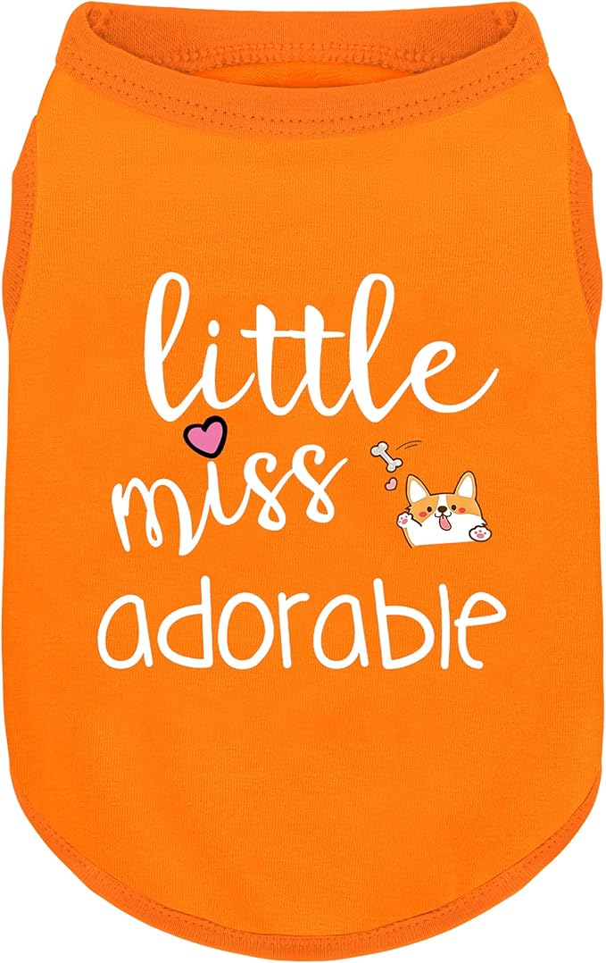 Cotton Dog Shirt with 'Little Miss Adorable' Corgi Head Print, Soft & Breathable Pet Apparel for Small, Medium, and Large Dogs, All-Season Sleeveless Vest, Cute and Comfortable Dog Outfit.Orange 3XL