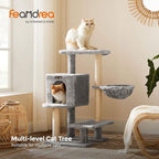 Feandrea Cat Tree, Small Cat Tower, 33.1-Inch Cat Condo with Basket, Cat Cave, Removable Washable Cover for Top Perch, for Small Spaces, Light Gray UPCT142W01
