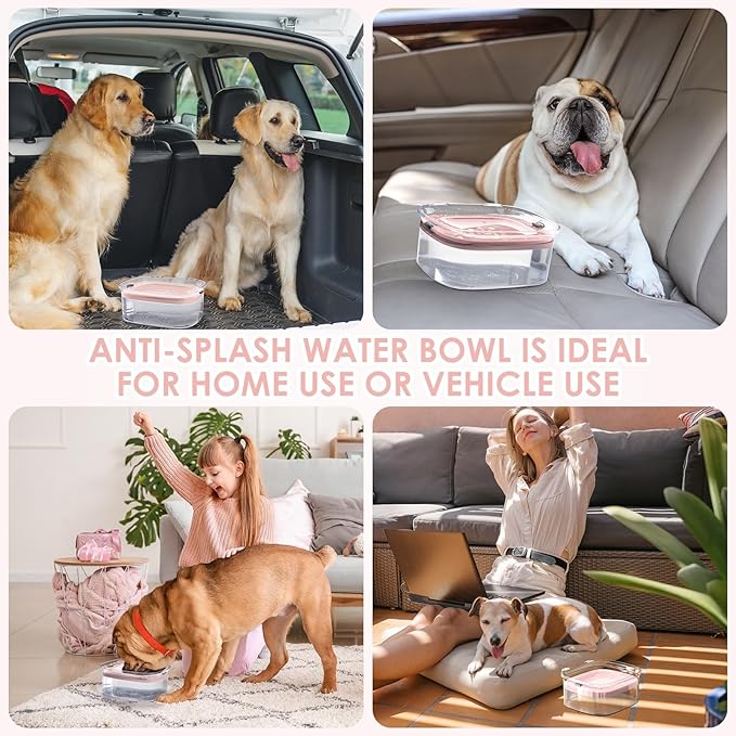 AONKEY 3L Dog Water Bowl No Spill, 101oz Large Spill Proof Dog Bowl Reduce Refill, Anti Splash No Mess Dispenser Dripless Slow Drinking Water Bowl for Sloppy Messy Drinkers (Pink)