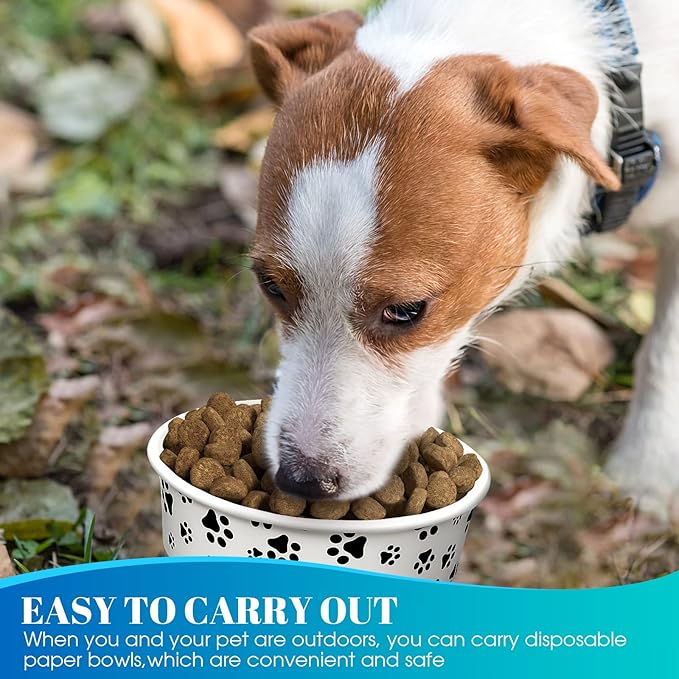 30 Pieces Disposable Dog Bowls 16 oz Small Pet Feeding with Printed Pattern Dishes for Small Pet Paper Food Travel Bowls for Feeding Dogs and Cats Puppies Dry Wet Food Water