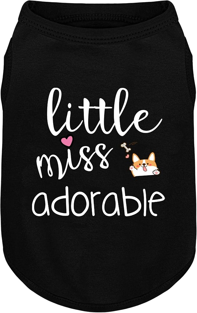Cotton Dog Shirt with 'Little Miss Adorable' Corgi Head Print, Soft & Breathable Pet Apparel for Small, Medium, and Large Dogs, All-Season Sleeveless Vest, Cute and Comfortable Dog Outfit.Black 4XL