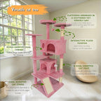 Cat Tree Tower for Indoor Cats,Cat House with Sisal Scratching Post,Multi-Level Cat Condo and 3 Large Platforms (Pink)