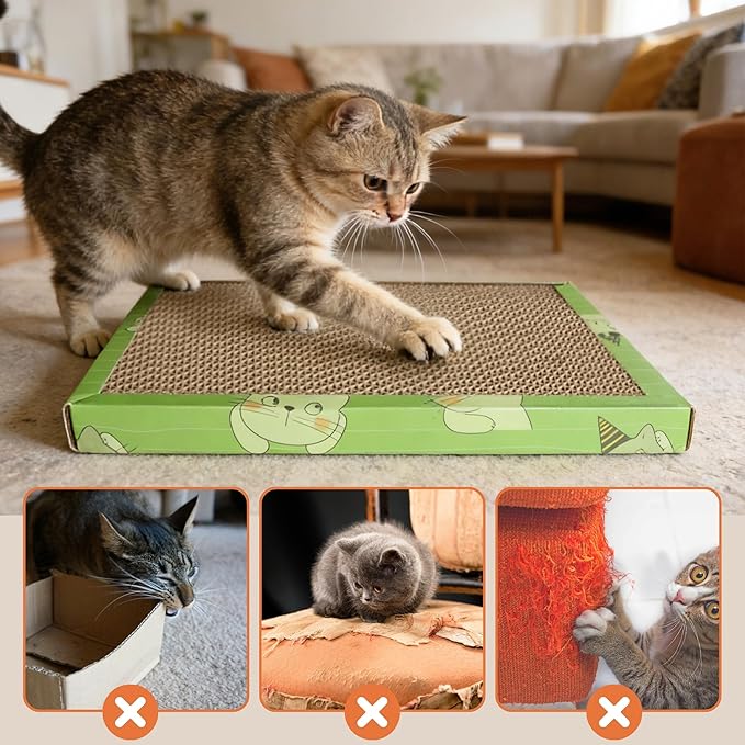 3 Pack Cat Scratch Pad with Box,Slope Cardboard Scratcher for Indoor Cats Protects Furniture,Reversible Scratching Board for Cats with Catnips Bed for Small Medium Cats Kitten Rest