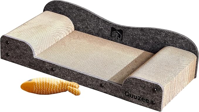 26-Inch Large Cat Scratcher Lounger Bed, Durable Cat Scratching Pad, Cat Scratch Board for Indoor Cats, Corrugated Cardboard Cat Scratcher Bed to Lounge and Scratch, Furniture Protector, Grey