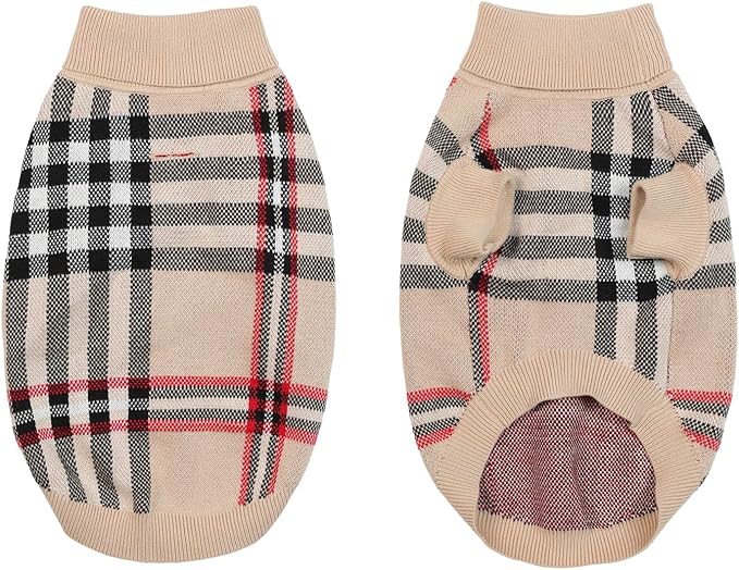 Small/Medium Dog Sweater, Warm Dog Winter Coat w/Sleeves, Comfortable High Neck & Leash Hole, Premium Dog Clothes for Bulldog-Best for Holidays, Daily Walks L Apricot