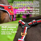 PUPTECK Escape Proof Dog Harness with Padded Handle, No Pull Pet Vest Harness Durable Reflective for Medium Large Dogs Walking Training and Running, Red, XL