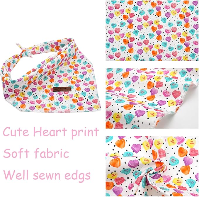 Elegant little tail Dog Bandana, Valentine's Day 1PC Washable Dog Scarf Female or Male Square Bib Kerchief Scarf Adjustable Pet Bandana for Medium Large Dogs