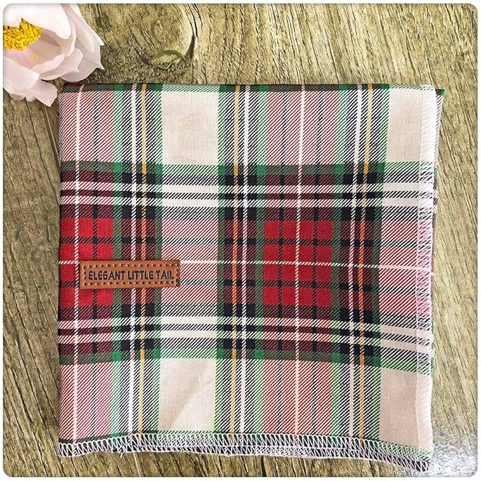 Elegant Little Tail Christmas Bandana - 1PCS Plaid Pet Bandana Washable Reversible Cotton Boy Bibs Scarf, Adjustable Square Kerchief for Small to Large Dogs and Cats