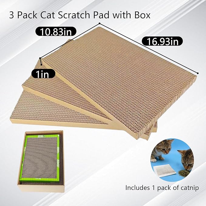 3 Pack Cat Scratch Pad with Box,Slope Cardboard Scratcher for Indoor Cats Protects Furniture,Reversible Scratching Board for Cats with Catnips Bed for Small Medium Cats Kitten Rest