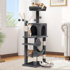 DWVO 44in Cat Tree for Indoor Kittens: Cat Tower Multi-Level with Scratch Posts, Window Padded Plush Perch, Hammock, and Interactive Pompoms Dark Gray