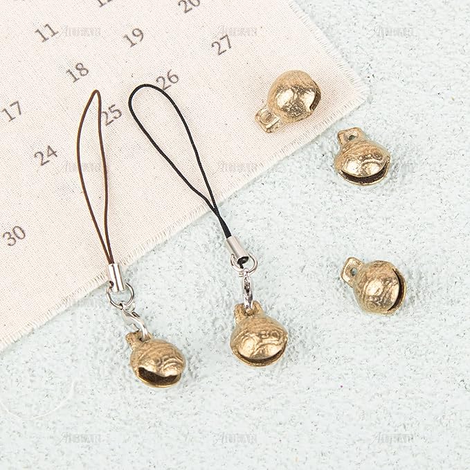 AUEAR, 60 Pack Vintage Brass Bells Mini Jingle Bell DIY Craft 14mm Small Tibetan for Jewelry Making Charms Pendants Wind Chimes Home Door Decor
